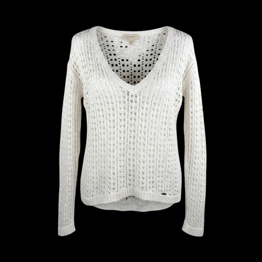 Hollister White Crochet Knit V Neck‎ Sweater Y2K 90s boho preppy